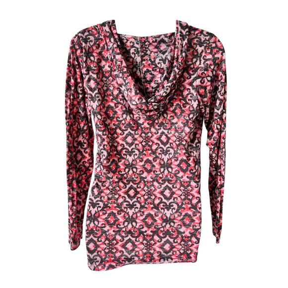 Beachy Hooded Swimsuit Cover Up Women M/L Red Pink Long Sleeve Vacation Colorful - Picture 7 of 14